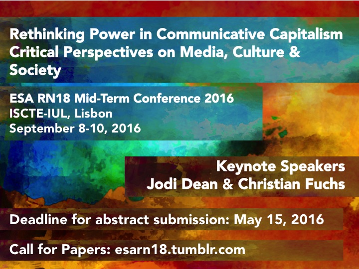 Call for Papers:  Rethinking Power in Communicative Capitalism. Critical Perspectives on Media, Culture and Society